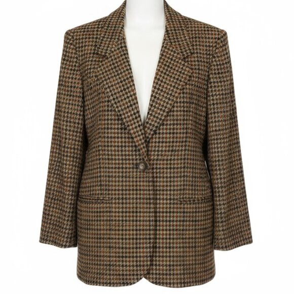 Vintage 80s Cross Country Fashions Wool Houndstooth Blazer Sz 10 #180J - Picture 1 of 6
